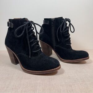 Lucky Brand Echoh Black Suede Lace-Up Ankle Bootie
